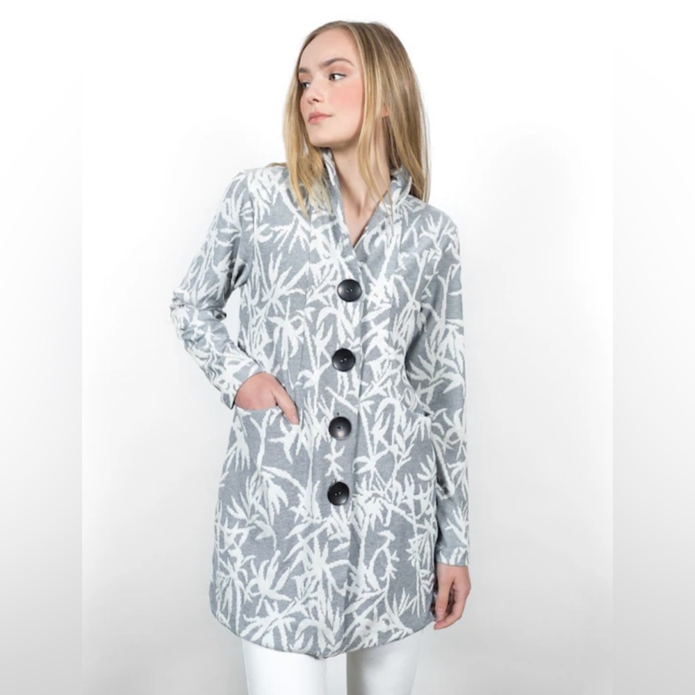 Shannon Passero NEW Palm Print Jacket Ruffle Sleeve Womens Small Lagenlook